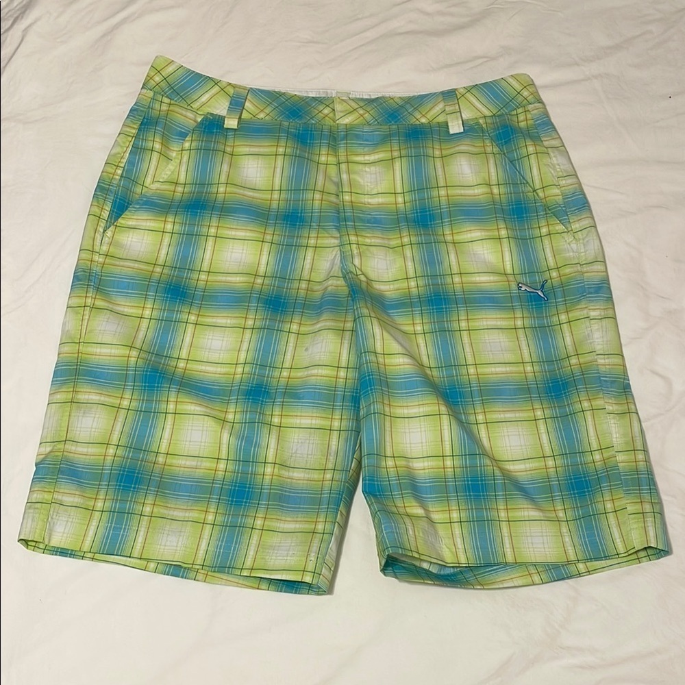 Puma Plaid Green and Blue Golf  Shorts